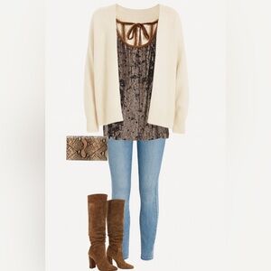 Twin-Set Simona Barbieri Full Sequined Brown Chocolate Top With Bow Back size M